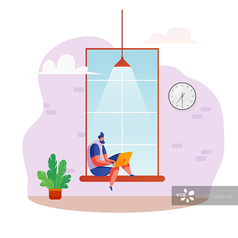 自由职业者在联合办公的窗边工作图片素材