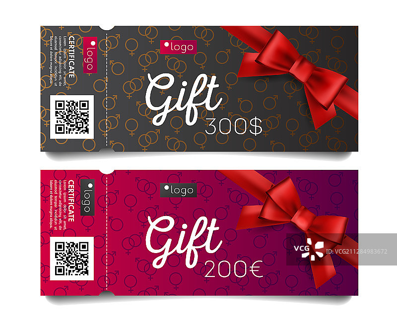 带红色蝴蝶结的礼品券图片素材