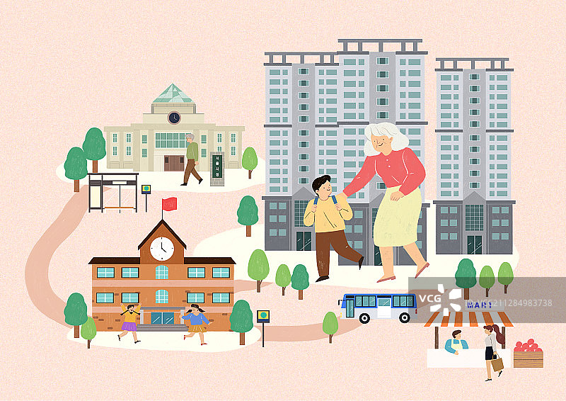 幸福家庭住宅环境概念插画图片素材