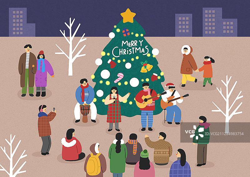 城市冬季人物风景插画005图片素材