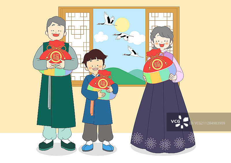 韩国新年节日概念：阖家欢乐图片素材