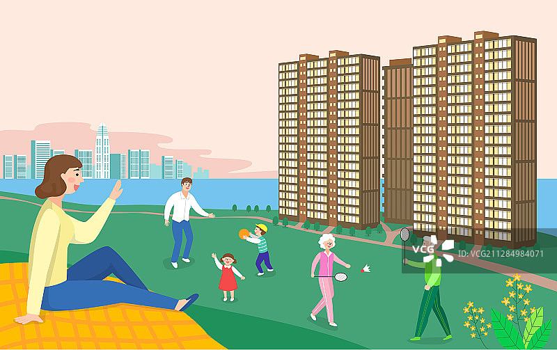 幸福家庭带房子，宜人居住环境概念图图片素材