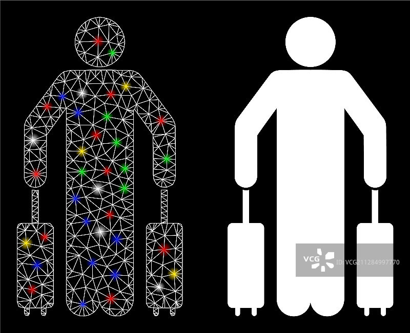 带的2.5D光泽网格骨架乘客行李图标图片素材