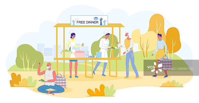 志愿者为贫困人群烹饪免费晚餐图片素材