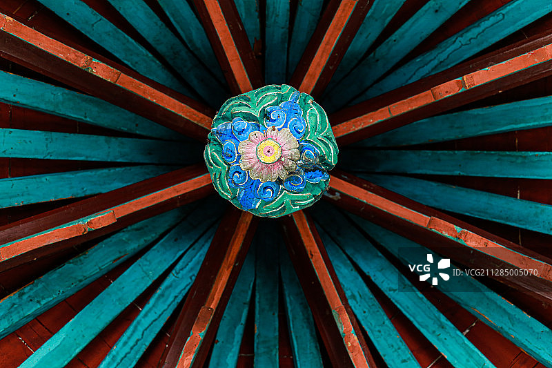 山西太原纯阳宫吕祖殿八角攒尖顶中心莲花雷公柱图片素材