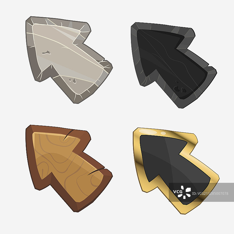 卡通箭头光标合集：石头、木头、黄金图片素材