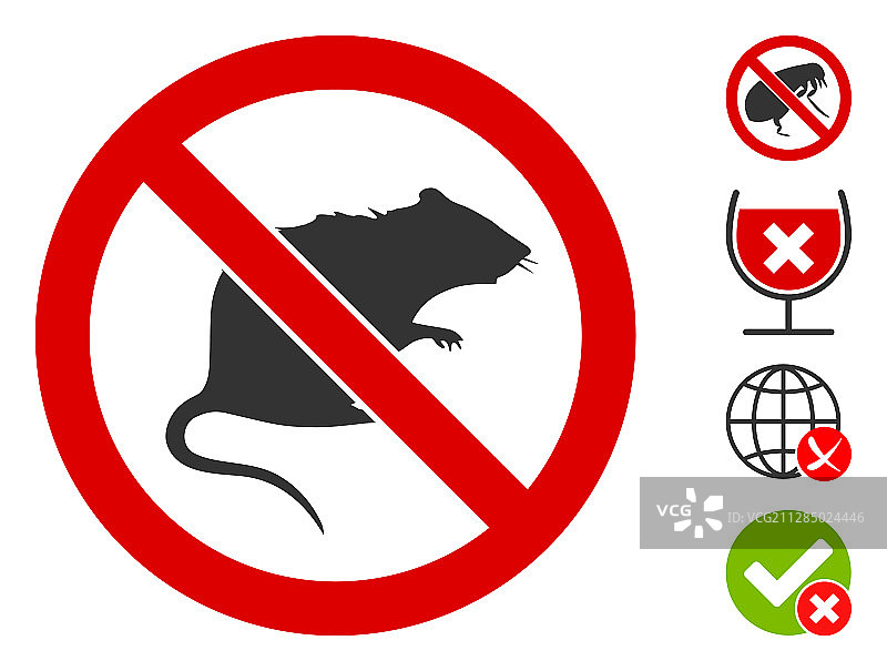 禁止老鼠扁平图标及奖励图标图片素材