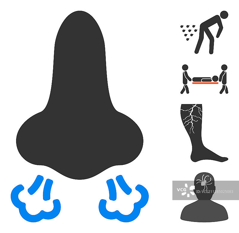 扁平风格鼻子呼吸图标（带额外图标）图片素材