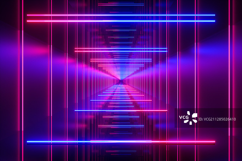 霓虹灯效果抽象空间背景，三维图形图片素材