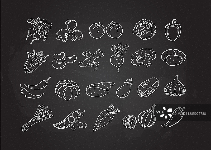 粉笔白色线条蔬菜图标集图片素材