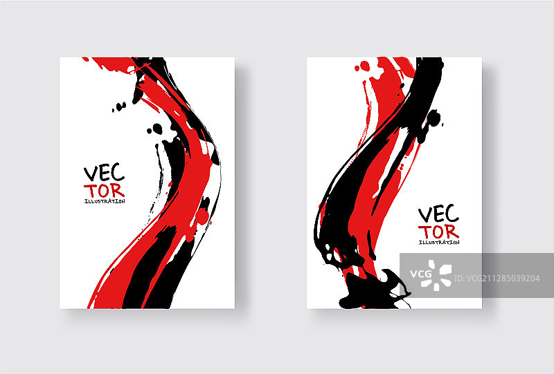 白色背景上的黑色红色墨笔笔触图片素材