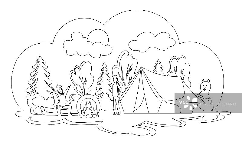 夏季森林露营卡通图片素材