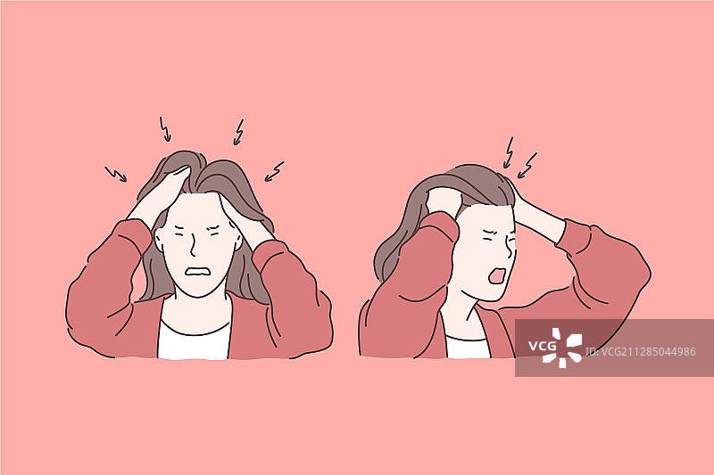 烦躁引起的头痛和压力悲剧概念合集图片素材