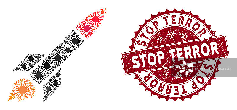 带有导弹发射图标的新型冠状病毒拼贴图片素材