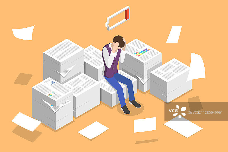 2.5D过度劳累和疲惫概念图片素材