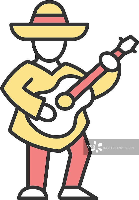 墨西哥吉他手彩色图标拉丁音乐家图片素材