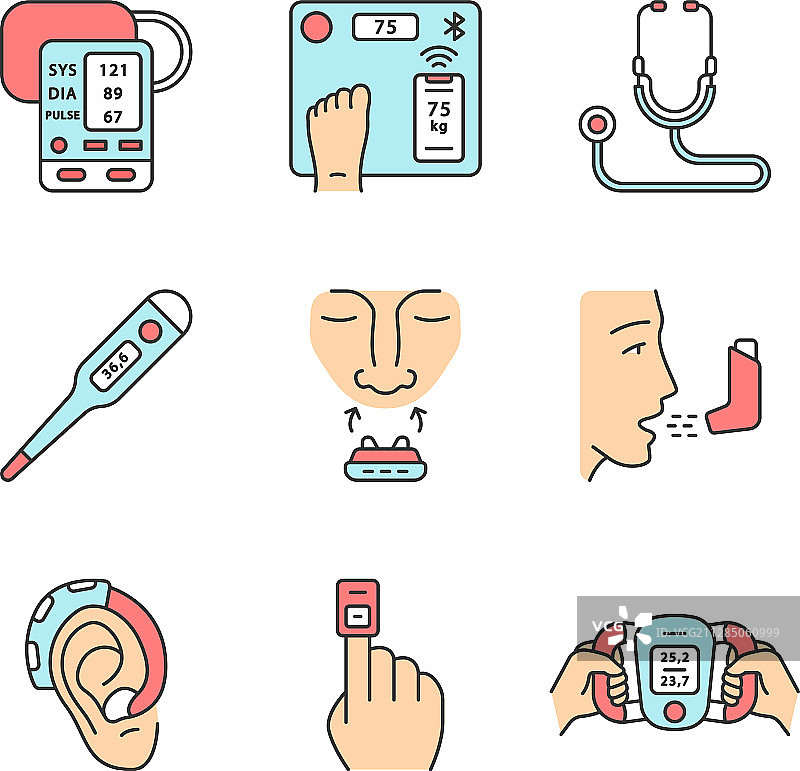 医疗设备彩色图标集图片素材