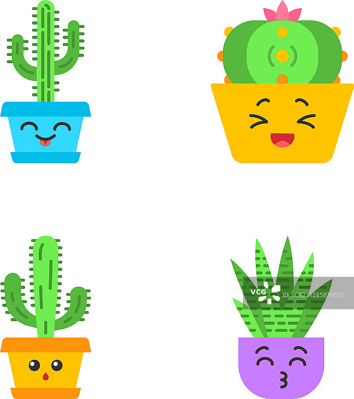 仙人掌扁平设计长阴影彩色图标集图片素材