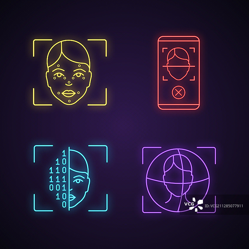面部识别霓虹灯图标合集图片素材
