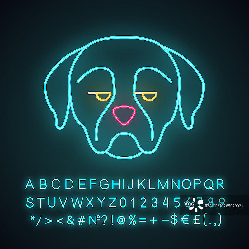 可爱的卡哇伊霓虹灯罗威纳犬形象图片素材