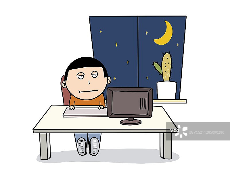 插画：深夜加班工作图片素材