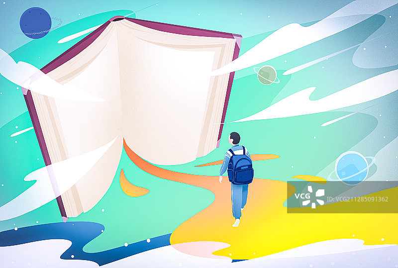 背着书包走在知识的金光大道上图片素材