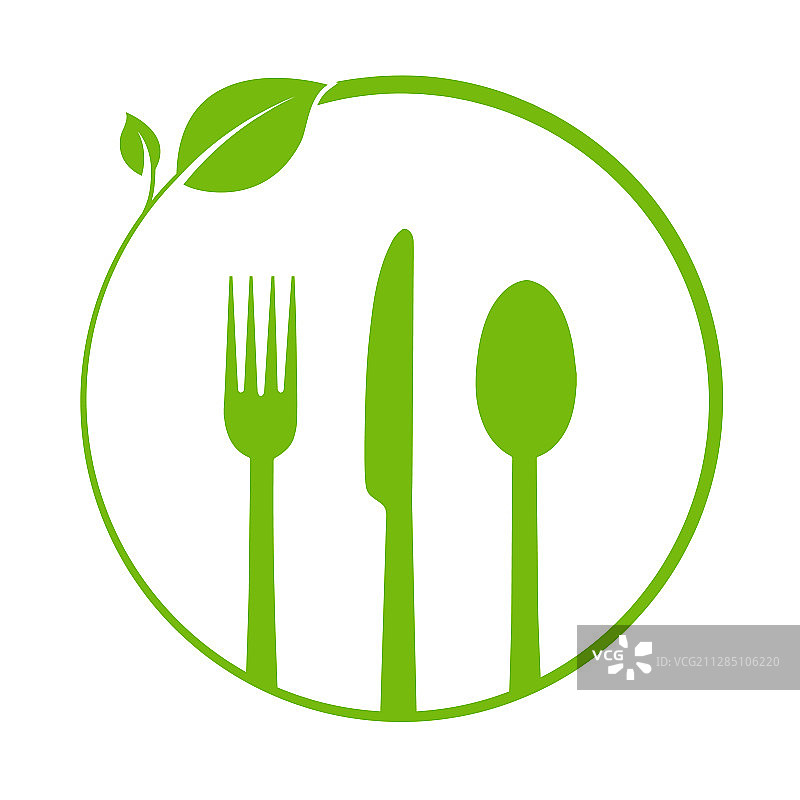 带树叶和餐具的扁平设计圆圈图片素材