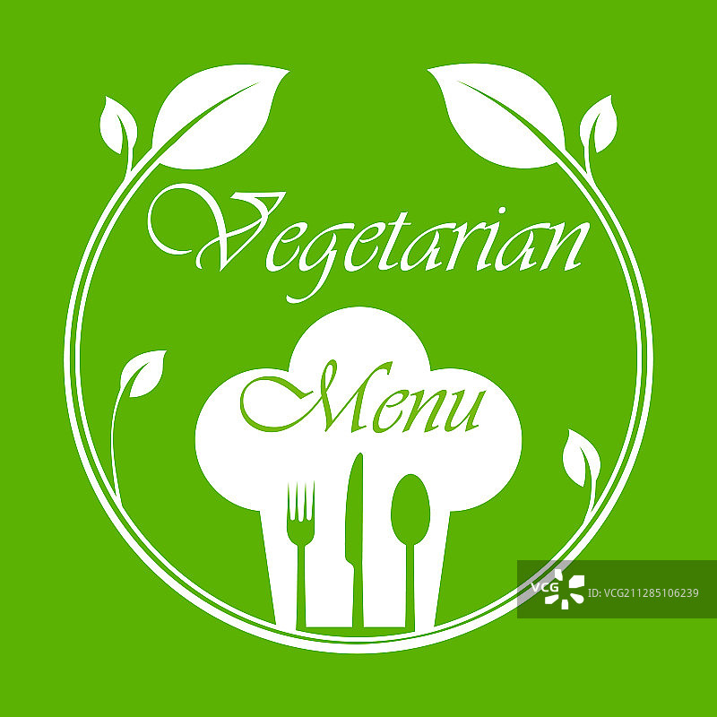 树叶餐具和厨师帽圆形标志图片素材