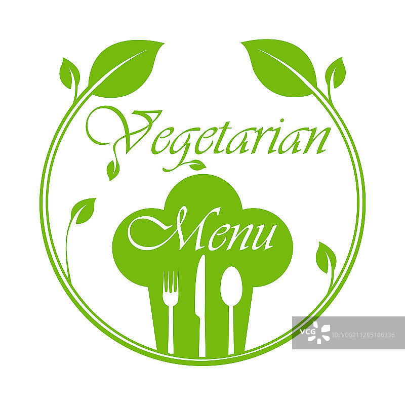 树叶餐具和厨师帽圆形标志图片素材