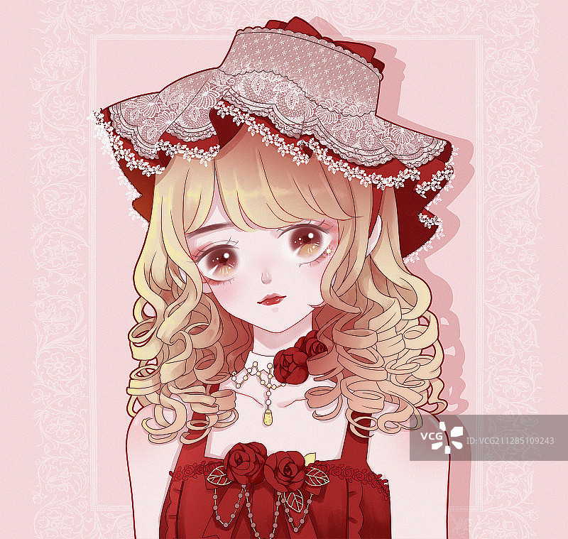 带着蕾丝帽的可爱萝莉图片素材