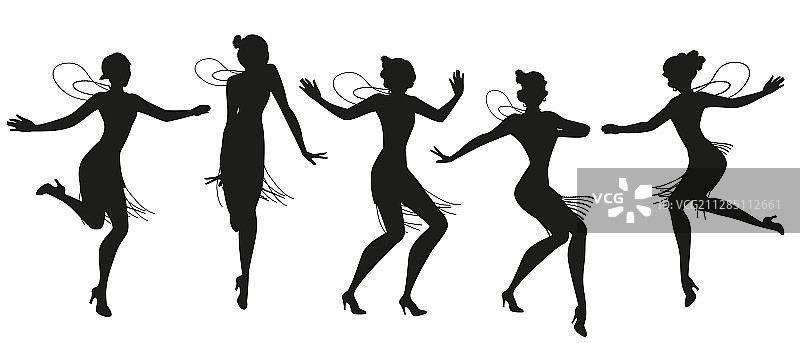 身着复古服饰的舞女剪影图片素材