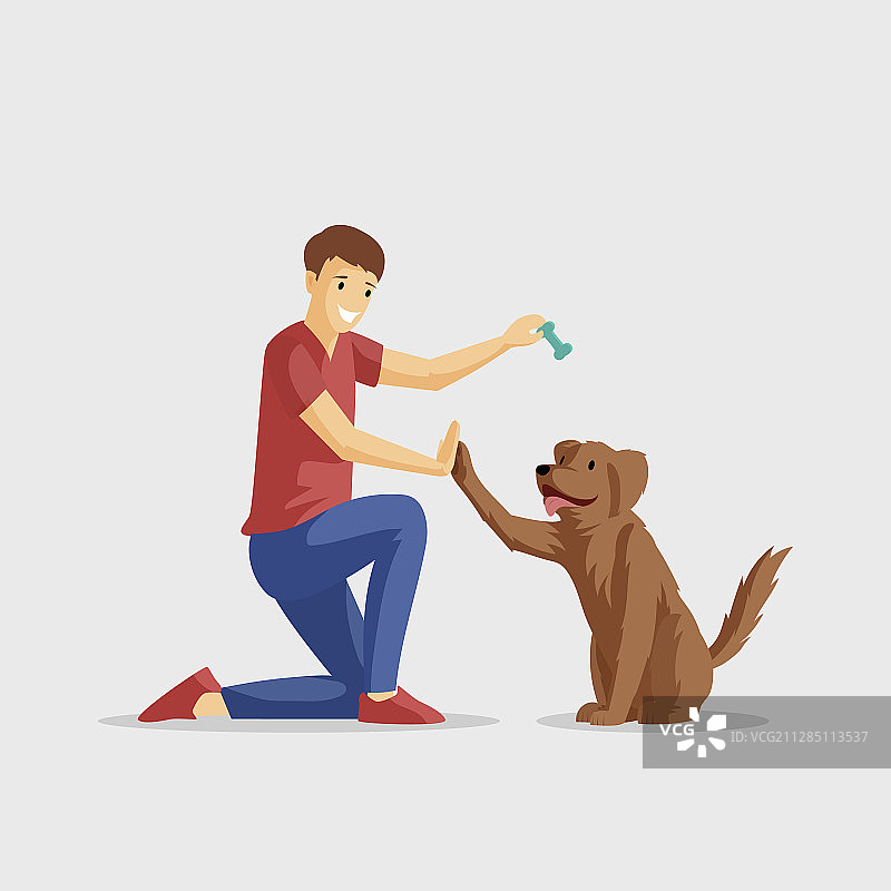 微笑的男孩和宠物图片素材