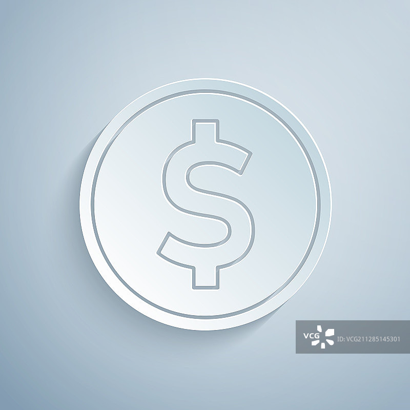 剪纸风格美元符号硬币图标图片素材