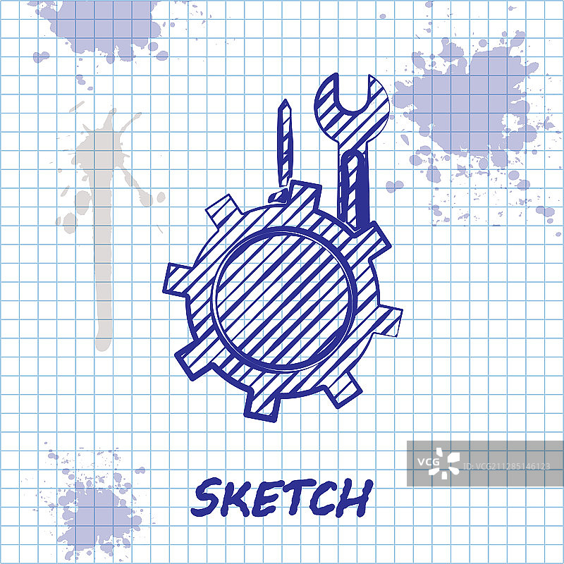 扳手和螺丝刀齿轮线条草图图片素材