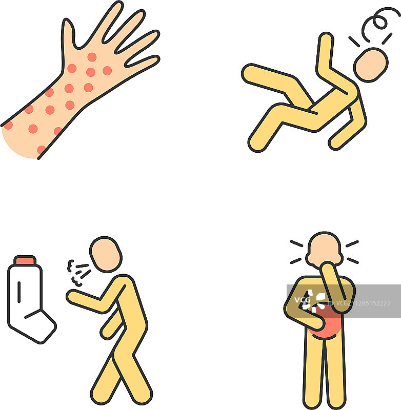 感染过敏症状彩色图标集图片素材