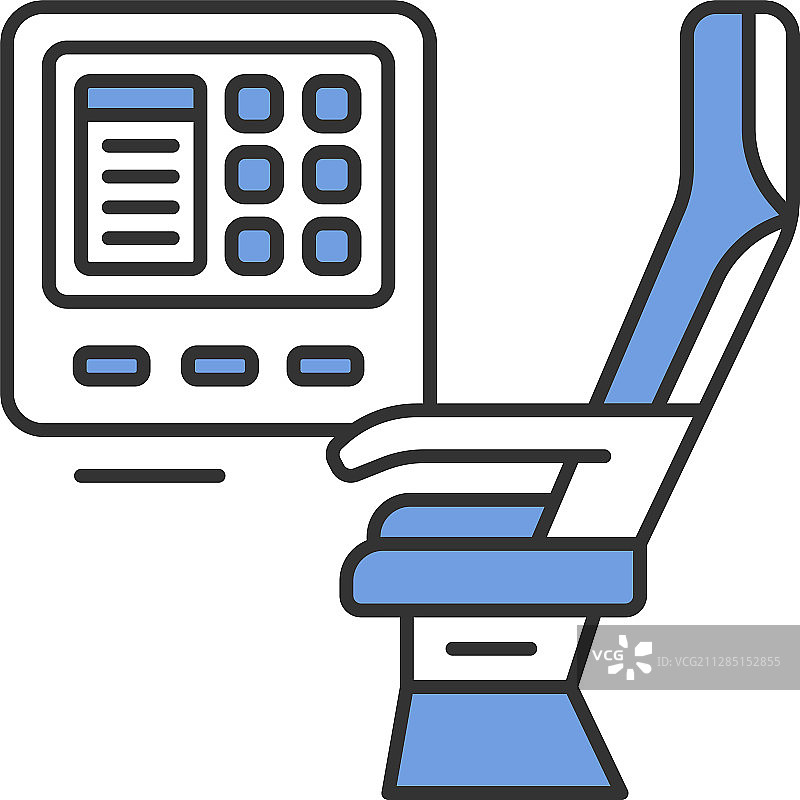 带多媒体屏幕的乘客座椅彩色图标图片素材