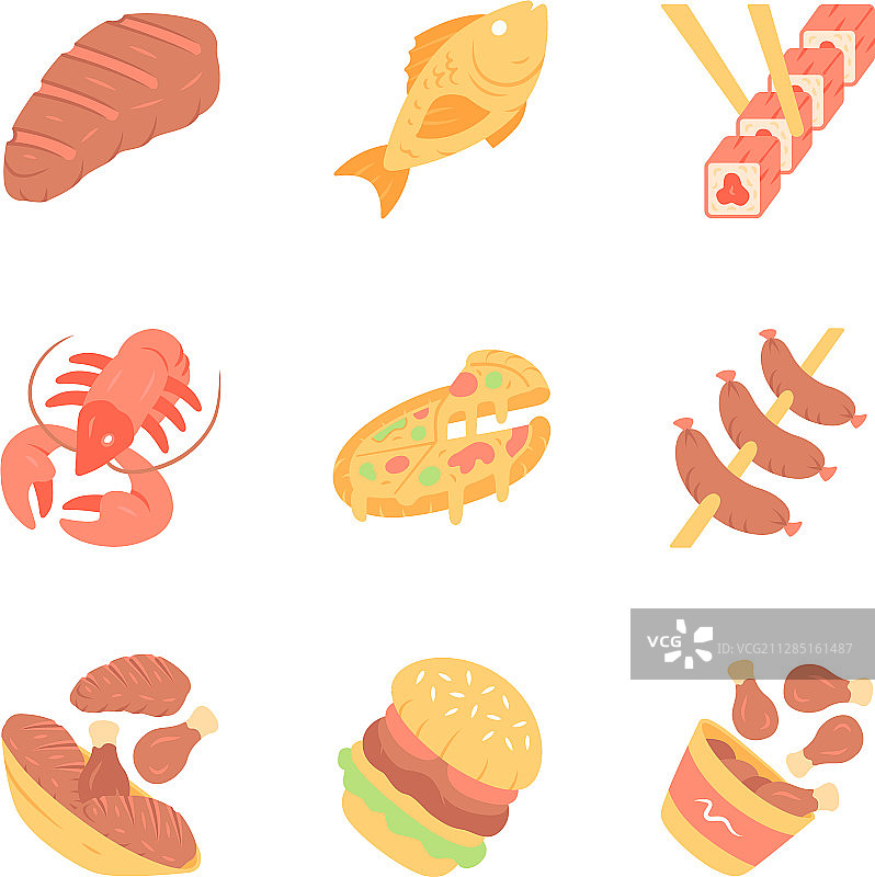 扁平化设计的餐厅菜单长阴影颜色图片素材