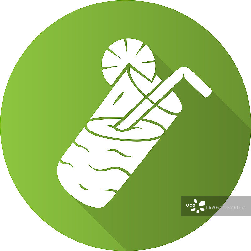 带吸管的柠檬汁杯扁平设计长阴影图片素材