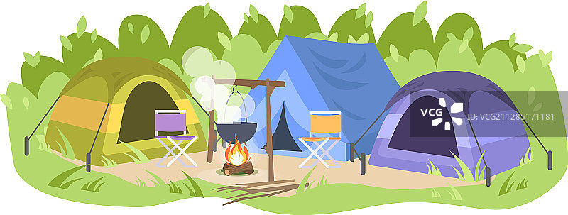 无人露营地帐篷（扁平森林风格）图片素材