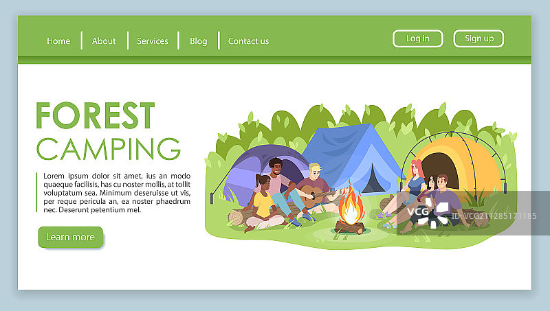 森林露营着陆页模板图片素材