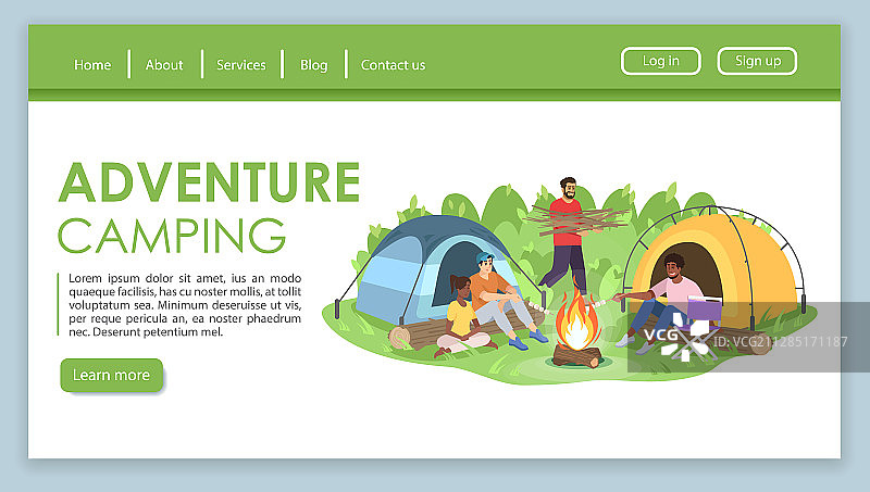 户外探险露营着陆页模板图片素材