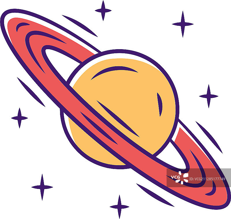 土星彩色图标：带光环的第六颗行星图片素材