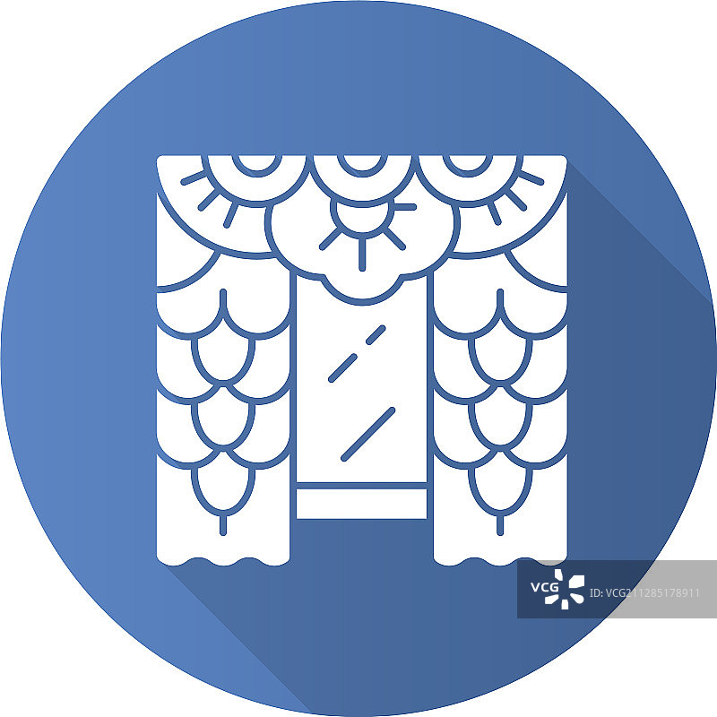 蕾丝窗帘扁平设计长阴影字形图标图片素材