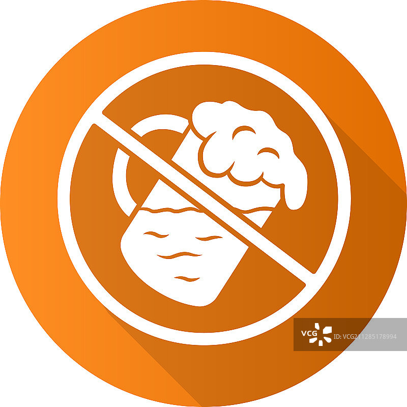 禁止酒精饮料扁平设计长阴影标志图片素材