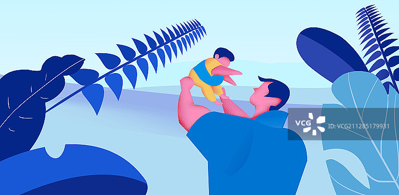 快乐儿童节父亲节亲子陪伴插画图片素材