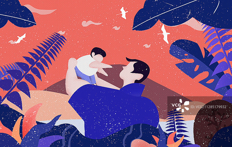 快乐儿童节父亲节亲子陪伴插画图片素材