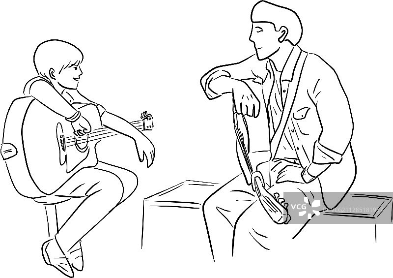 父亲和儿子一起弹吉他图片素材