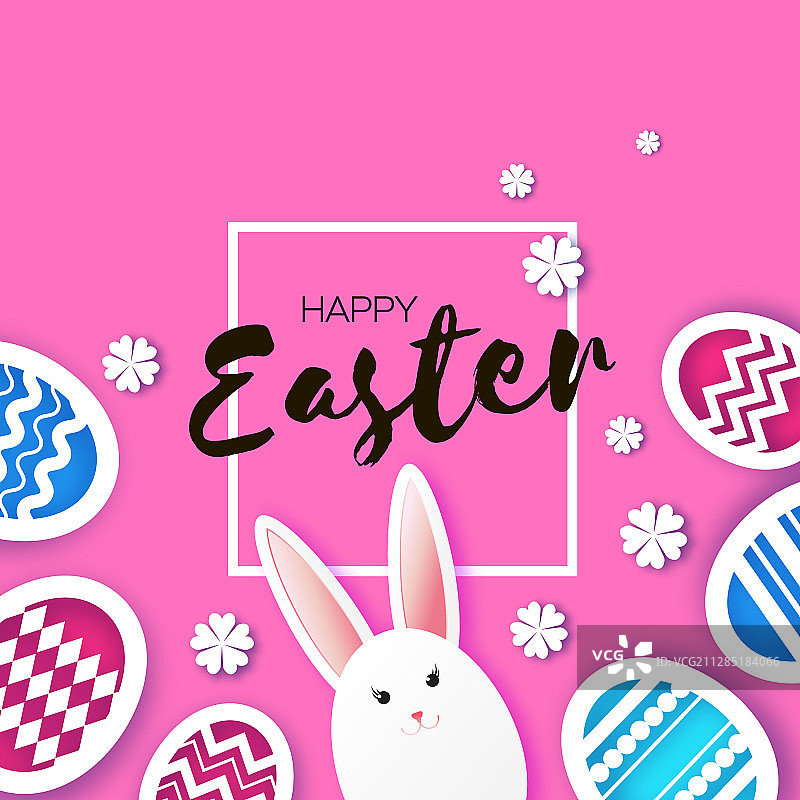 白色复活节兔子和彩色复活节彩蛋图片素材