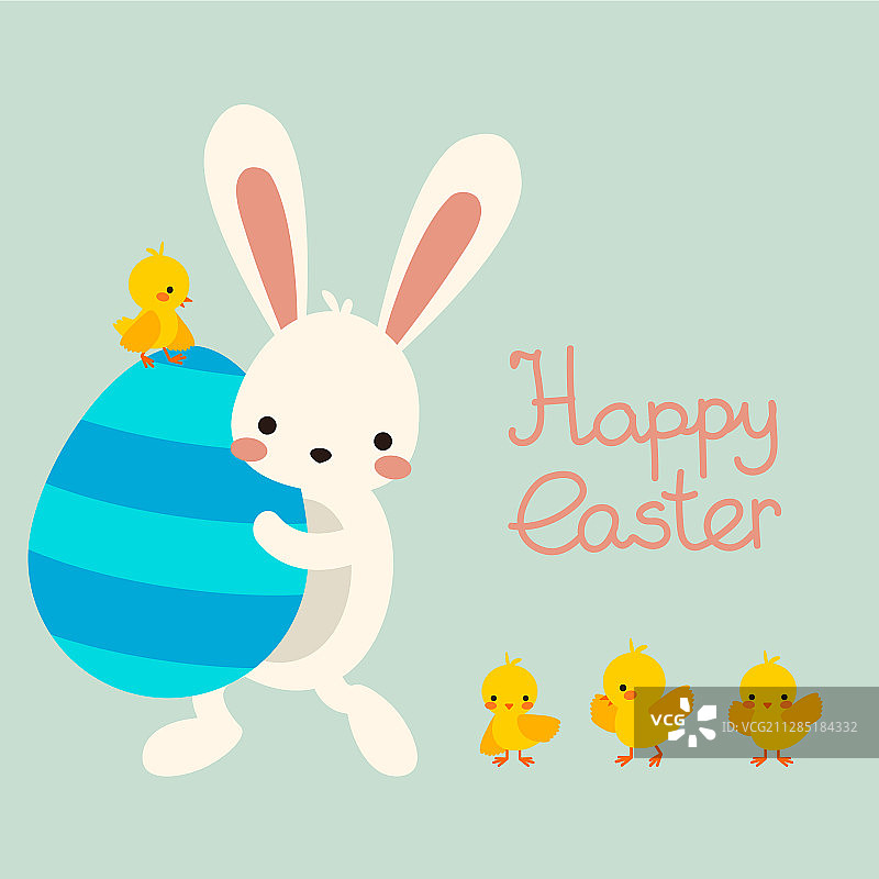 复活节兔子与彩蛋、鲜花、小鸡图片素材
