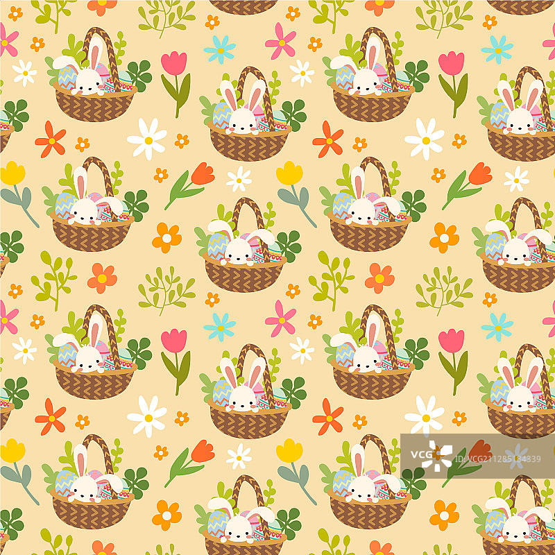 可爱的复活节兔子和彩蛋无缝图案图片素材